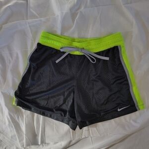 Nike Dri-Fit mesh black w/grey & neon green trim & swoosh basketball shorts XS